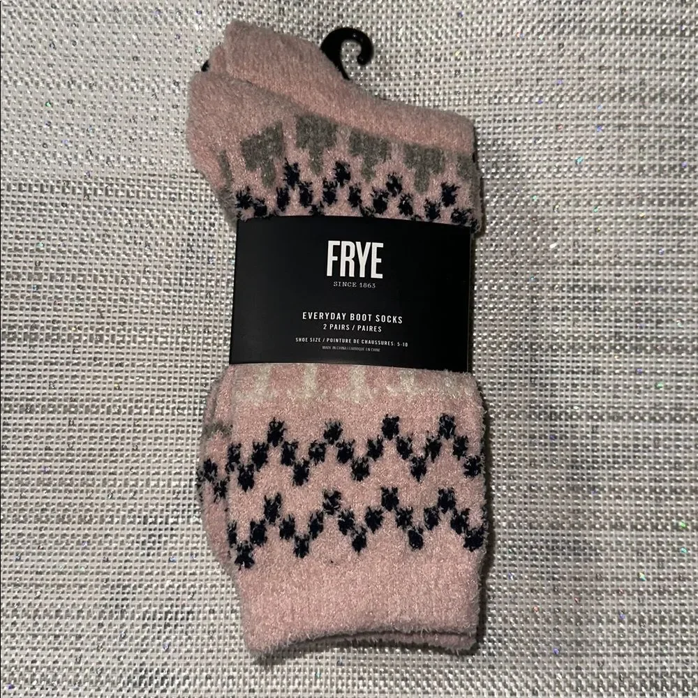 FRYE 2 Pk Pink Navy Ivory Super Soft Everyday Boot Socks